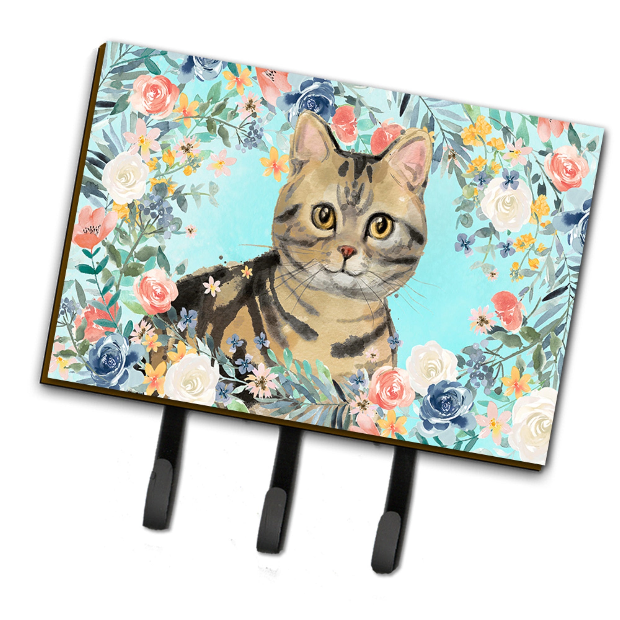 Caroline'S Treasures American Shorthair Brown Tabby Spring Flowers Leash Or Key Holder Hooks, Multicolor